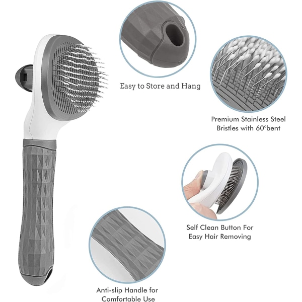 Koiran ja kissan harja, itsesiivoutuva harja sileällä kahvalla, lemmikkieläinten hoitoväline puhdistuspainikkeella