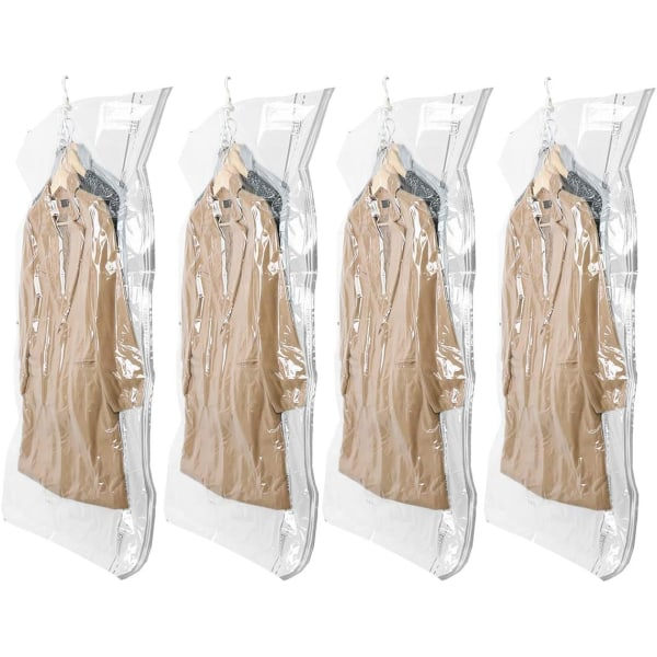 Hengende vakuum oppbevaringsposer klesposer 4 pakke lang 53x27,6 tommer vakuumforseglede oppbevaringsposer klesposer for dresser kåper eller jakker