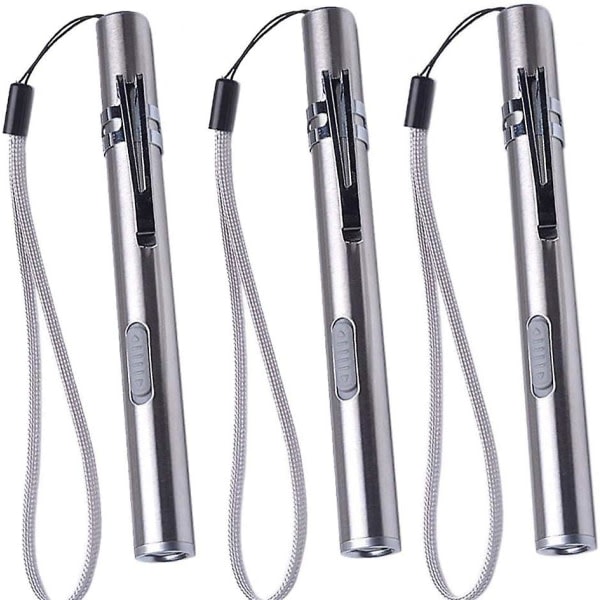 3 Pack Nurse Pen Light Medical Pen Light USB LED-taskulamppu ruostumattomasta teräksestä valmistettu taskulamppu lääkäreille opiskelijoille lääkäreille