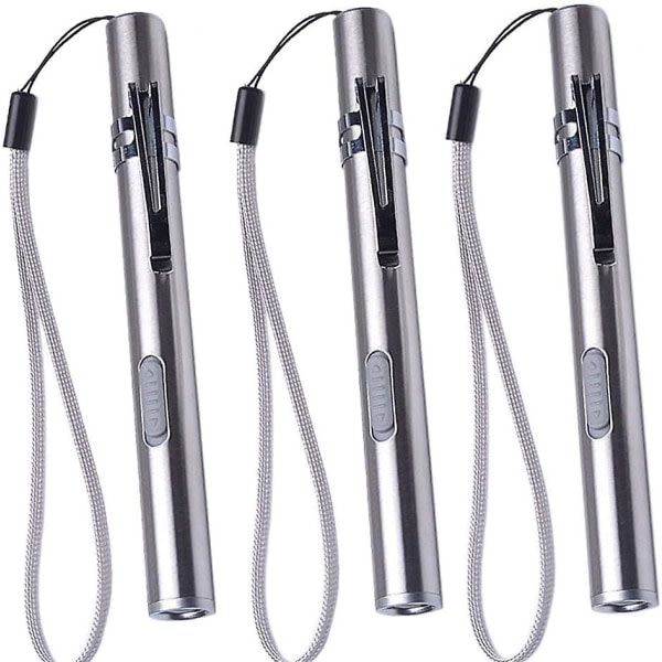 3-pack sjuksköterskepenna Light Medical Pen Light USB uppladdningsbar led ficklampa i rostfritt stål för läkare Studenter Läkare