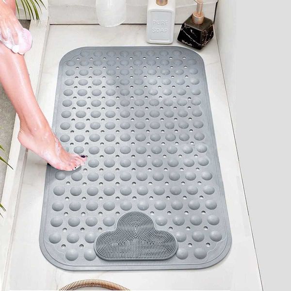 Brusematte Skridsikker Anti-Muld med Fodmassageområde, 40 x 70 cm TPE Materiale Badeværelsesmatte Brusebadgulve   (40 x 70 cm, Grå)