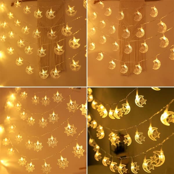 1,5 m 10 LED Måne Stjerne Slot Lys Eid Mubarak Ramadan Måne