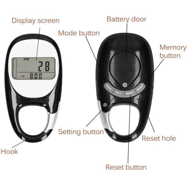 Digital skridttæller til gang 3D Pedometer med klips - Sort