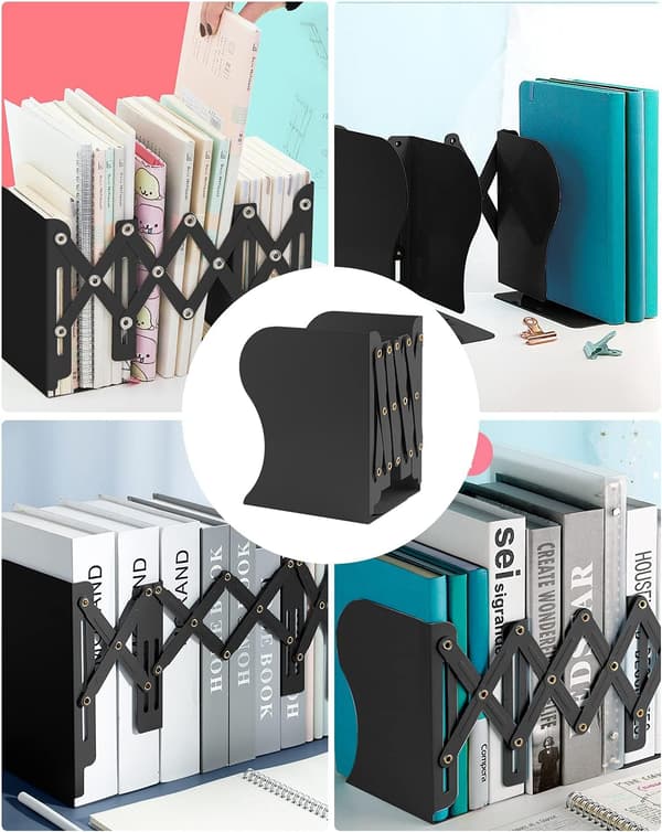 Expanderbara bokstöd i metall, (svart)