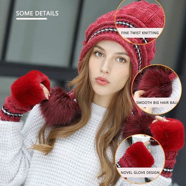 Kvinnors stickade mössa med pompom