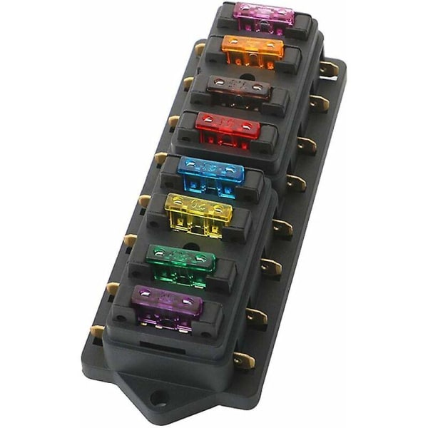 Premium 8 Way Automotive Blade Fuse Box, Universal Standard Blade Fuse Holder With Blade Fuse For Car, Boat, Marine, Tricycle --- 12v/24v