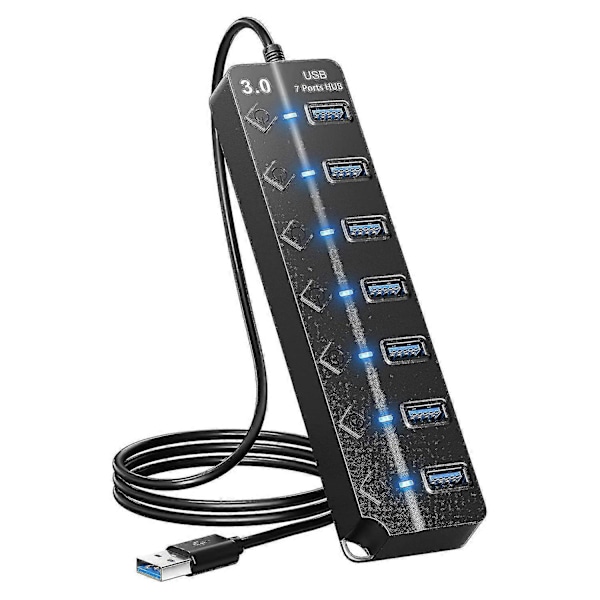 7 Portin USB-keskitin Jakaja Multi Hub USB 3.0 -sovitin USB-porttisovitin Kytkimillä ja valoilla