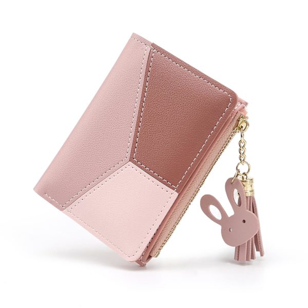 Små plånböcker för kvinnor Tassels PU lädermynt Dragkedja ficka Handväska med kaninformade metalltofsar Hänge Handväska Pink
