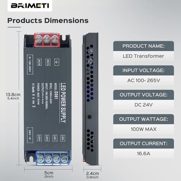 Transformator 220V 24V LED-driver 100W Ultratynn Trafo 4.16A strømforsyningsadapter, 220V AC til 24V DC-omformer