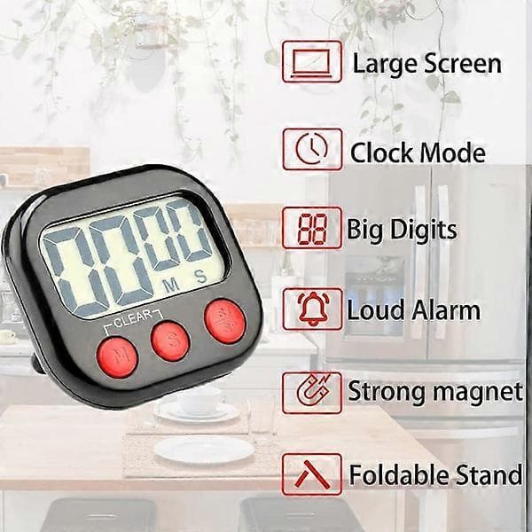 Køkkenur, Digital Vision Timer Magnetisk Ur Stopur Nedtællingsur, LCD-display