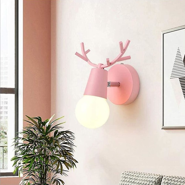 Nordisk Moderne Design Justerbart Hjortegevir Form Smedejernsvæglampe Læsesalsvæglampe Børneværelse E27 (pink)