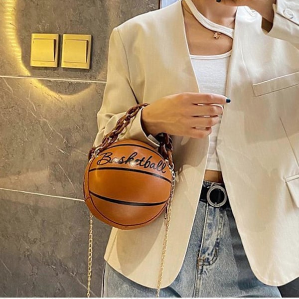 Personlig Rund Ball Dameveske Kjede Basketballveske Allsidig Skulderveske Liten Veske M Brown