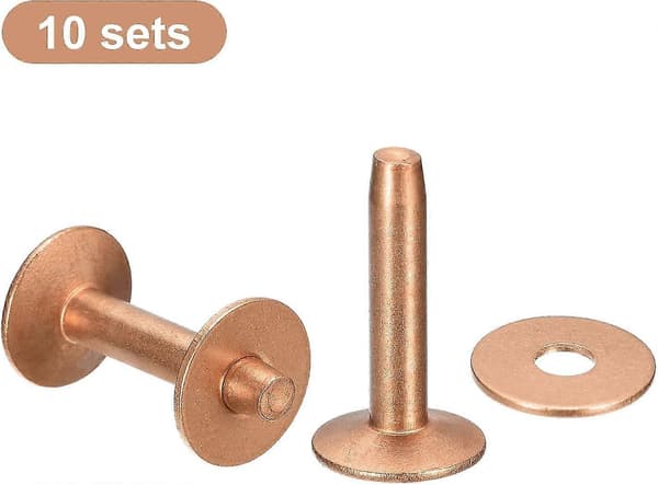 10 Set Kopparnitar och brickor, 12x4x21mm Solid Läder Kopparnit Fästelement För Läder Diy Hantverksmaterial, Kopparton