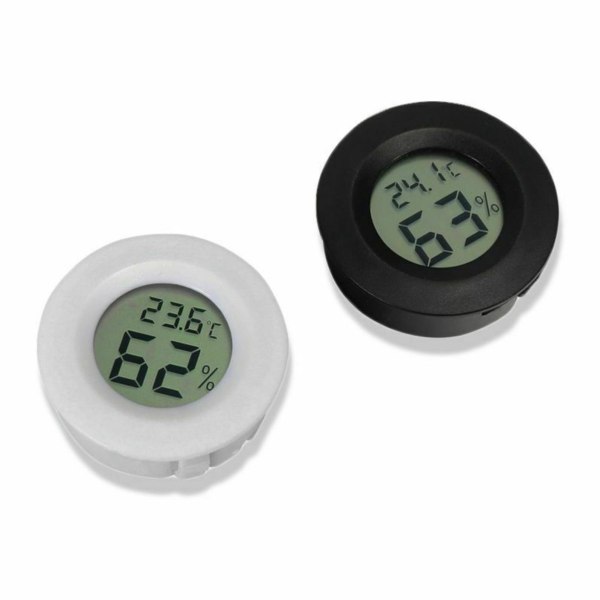 Mini 4,5 cm sort digitalt termometer hygrometer, LCD-skærm, indendørs udendørs bærbar rund