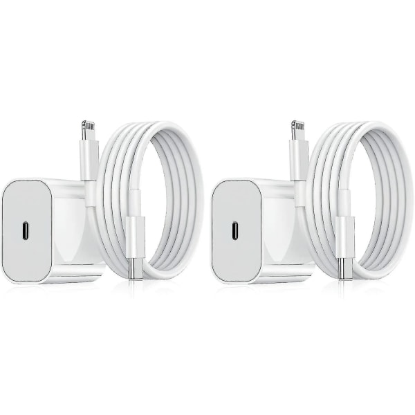 Hurtiglader - Adapter + Kabel - 20w Hvid Til Iphone - EU - 2-Pack iPhone