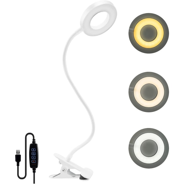 Cisea Clamp Skrivbordslampa 48 LEDs Clip-on läslampa Justerbar ljusstyrka Sängklämma Lampa USB Led skrivbordslampa för studier och arbete, vit