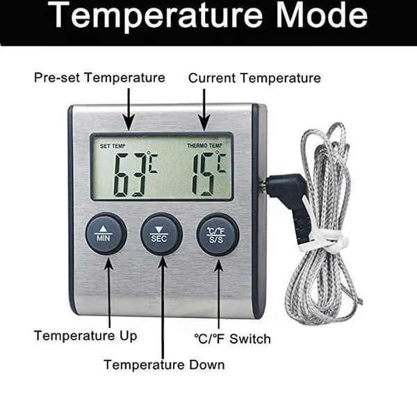 Kött-termometer - Köks-termometer - Rostfritt stål - Digital - Grilltermometer - Med timer - Magnetisk - Termometer som även passar för kött