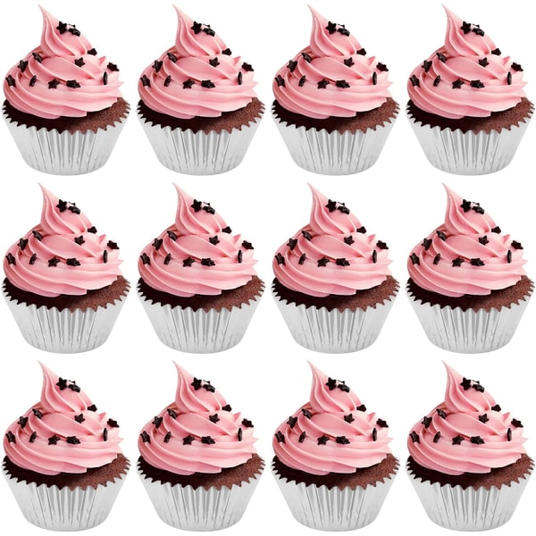 100 stk. folie metallic cupcakeforme, folie bageforme, cupcakepapir, bageforme, cupcakeomslag, muffinforme papir, cupcakeforme (sølv)