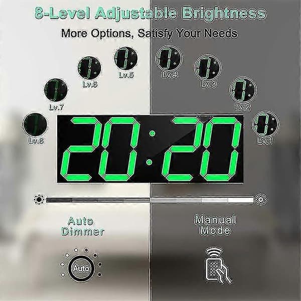 Digitaalinen LED-seinäkello, ylisuuri seinäkello numeroilla