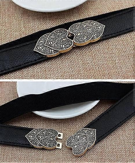 Retro Elastisk Stretch Belte for Kvinner, Tynt Belte for Kjoler Dame (Svart)