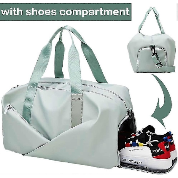 Gymtaske til kvinder, lille rejsetaske med skorum, duffelbag til sport, weekend, svømning, sort-s Grey S
