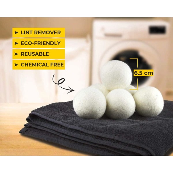 Ulltørkerballer (6-pakning), tørketrommelballer for klesvask for å redusere tørketiden, statisk festing og rynker - Naturlig tøymykner - Håndlaget