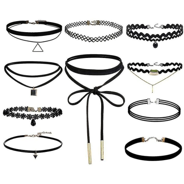 10 kappaletta Choker-kaulakoru Musta Klassinen sametti Venytys Goottilainen Tatuointi Kaulakoru