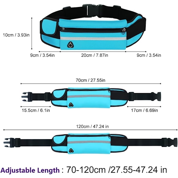Løpebelte Bumbag Fanny Pack Vanntett Flip Belt Justerbar Fitness Midje Bum Pouch Bag Kompatibel, for Menn Kvinner Utendørs Gym Sports Reise Blue