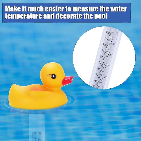 Flydende pooltermometer, flydende termometer med snor, andetermometer i andeform til udendørs og indendørs swimmingpools, boblebade, spabade