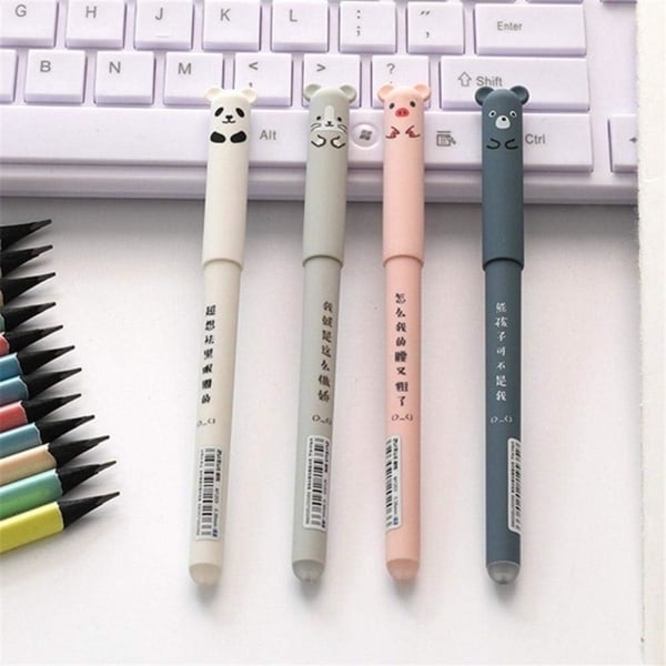 4 stk. gelpen 0,35 mm sort blæk dyre gelpen sletbar gris panda mus bjørn pen kawaii pen til skole kontor artikler studerende