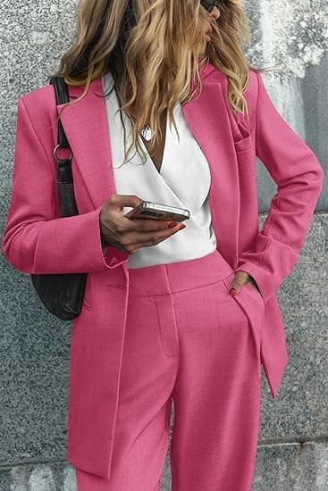 Blazer og vide bukser for kvinner, uformelt todelt sett, rose Rose M