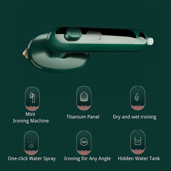 Oppgrader Micro Steam Iron Portable Mini Steam Strykejern for klær Profesjonell hurtigoppvarming Håndholdt tørr våt strykemaskin med sprøytetåke (grønn)