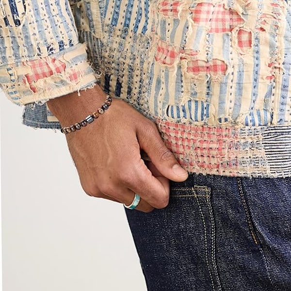 Herre Perlearmbånd Sæt, 8mm Naturlig Lava og Tigerøje Sten Stretch Armbånd, Herrearmbånd
