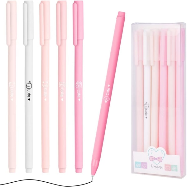 6st flytande bläck rullbollspenna, snabbtorkande kulspetspennor Gelbläckpennor för studenter Vuxna Papperskor Skolkontorsmaterial (rosa)
