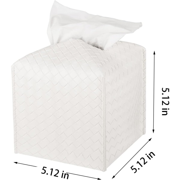 Tissue Box Cover Läder Tissue-hållare Fyrkantigt case Organizer för badrum, sminkbord, bordsskiva, bil, vit
