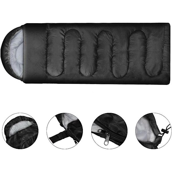 1PCS Sovsäckar för Vuxna, Singel Vuxen Kuvert Sovsäck för 3 Säsonger Lätt Camping Vandring Black