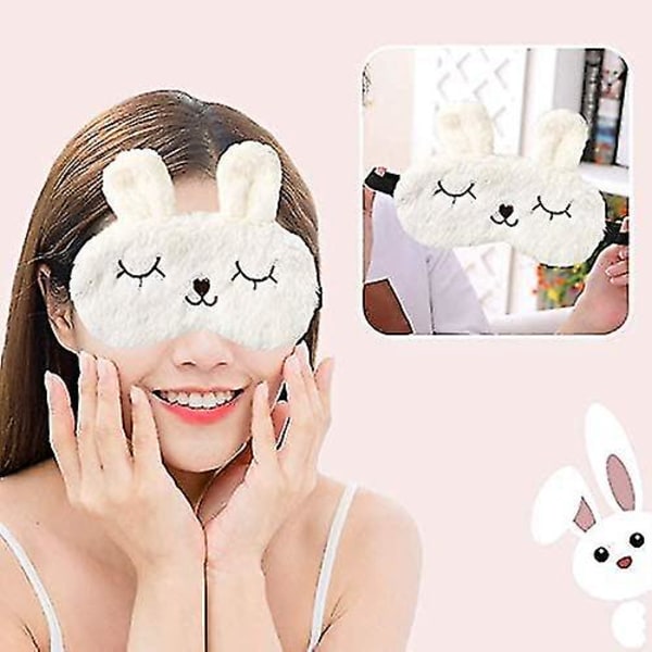 Plys sovemasker 2-pak blødt dyredesign øjenbind med bind for øjnene snorkemasker til børn, kvinder, rejsefest øjenbetræk (kanin)