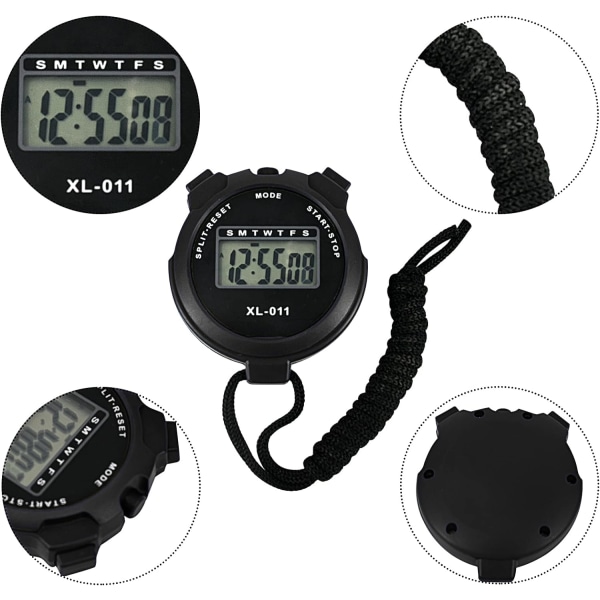 Digital Sports Stoppur Timer Stoppur Stor Display Intervallträningstimer Utomhus Split Stoppur Varvtimer (Svart)