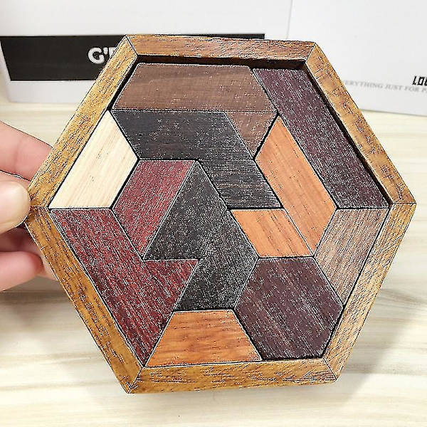 12 cm børnepuslespil i træ, geometriske formspil, tidlige pædagogiske legetøj-b