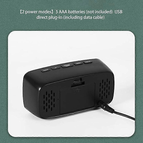 Smart Digital Väckarklocka Sängbord, Grön LED Rese USB Bordsklocka med 12/24H Datum Temperatur Snooze