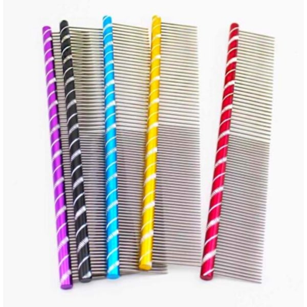 PET Grooming Comb Metal Double Row Teeth Colourful Handle Brush For Dogs Cats Fur Firm Grip| Professional Deshedding Blue