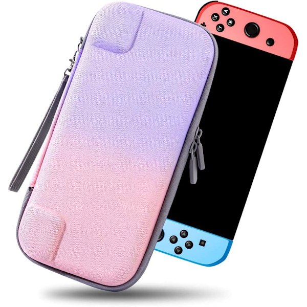 Etui til Nintendo Switch/Switch OLED, KondaTech fargerikt Switch bæreveske, beskytt Switch-konsollen, oppbevar 10 spillkort (rosa + lilla)