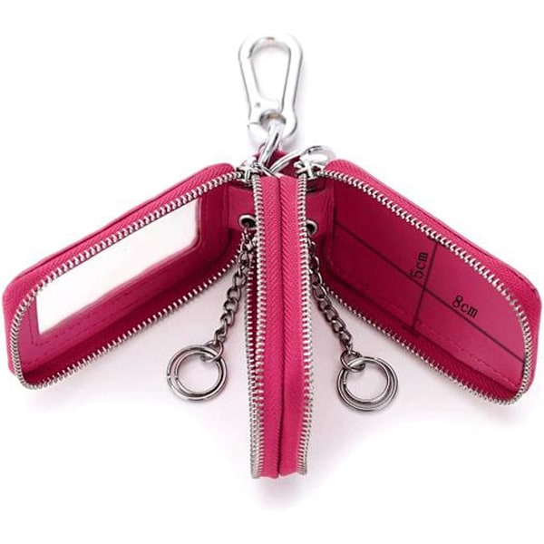 Unisex Håndlavet Ægte Læder Lynlås Nøgle Kæde Etui Pung Bilnøgle Holder Taske Hot Pink