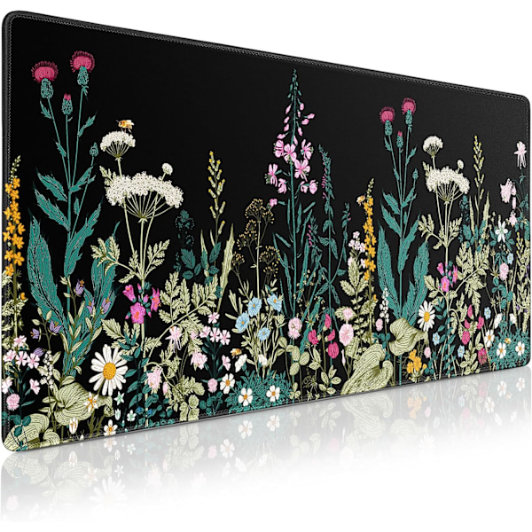 Stor musmatta, gamingmusmatta, 900x400mm (35,4x15,7 tum), XXL musmatta, skrivbordsunderlägg med halkfri bas, slitstark vattentät musmatta Flowers and plants