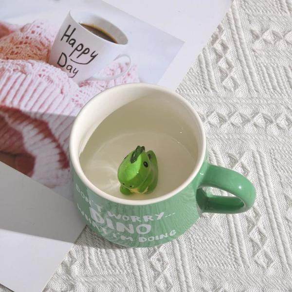 3D dinosaurie kaffekopp, rolig tecknad handgjord figur mjölk tekopp, julklapp födelsedagspresenter till vänner barn flickor fru mormor moster (dinosaurie)