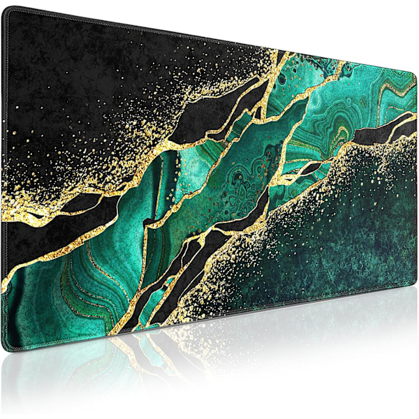 Stor musmatta, gamingmusmatta, 900x400mm (35,4x15,7 tum), XXL musmatta, skrivbordsunderlägg med halkfri bas, slitstark vattentät musmatta Dark green marble