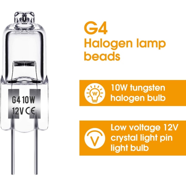 G4 halogenlyspærer 10W 12V - Varmhvite - 20 stk 10W 20pcs