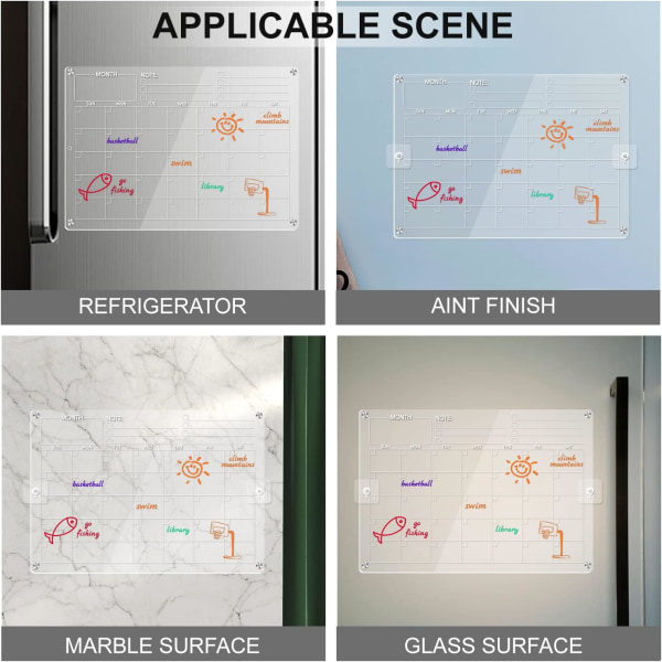2-pak Klar Akryl Magnetisk Køleskabs Kalender Sæt - Genanvendelige Tørretavler (17\"x12\")