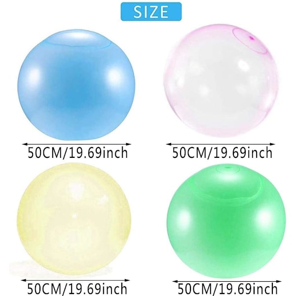 4 st utomhus roliga uppblåsbara bubbelbollar bubbelboll för vatten stor transparent ballong uppblåsbar boll mjuk gummiball för utomhus inomhus lek M