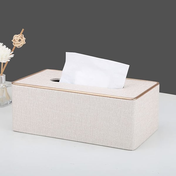 Fodral för pappersnäsdukar i PU-läder, rektangulär förvaringsbox för hem eller kontor (pärlvitt) Pearl White